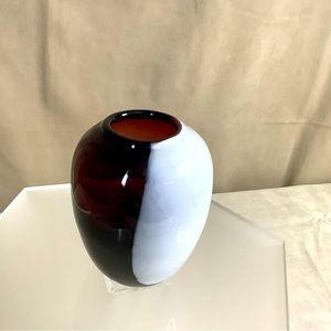 6” Mixed Art Glass Vase, (6” x 4”), purple and white